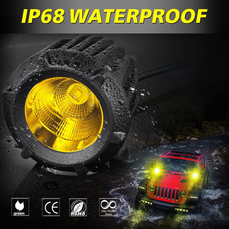 AKD Part 3.5 Inch Amber Round LED Fog Lights 50W Spot Flood Combo Offroad Driving Lights Round Amber LED Pod Ditch Light 2pcs for Trucks Pickup Motorcycle SUV UTV ATV Ram Toyota Bronco - Image 5